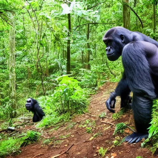 Prompt: beautiful forest with gorillas everywhere