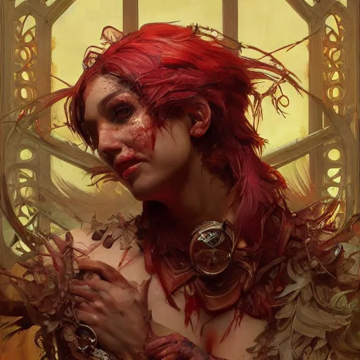 Image similar to a pc made out of flesh, gaming pc case, skin on the gaming pc, skinned alive, blood, teeth, intricate, highly detailed, digital painting, artstation, concept art, smooth, sharp focus, illustration, art by artgerm and greg rutkowski and alphonse mucha