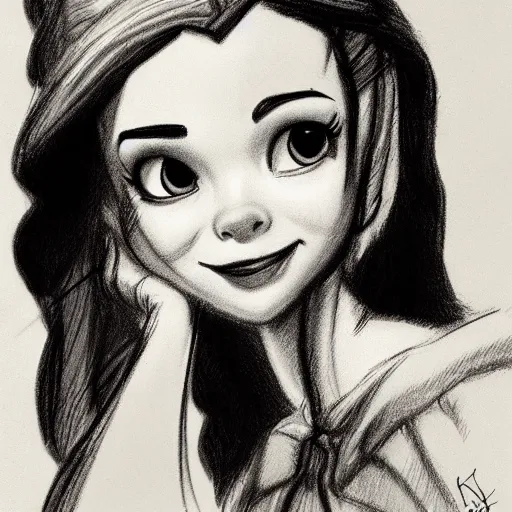 Image similar to milt kahl pencil sketch of chloe grace moretz as snow white