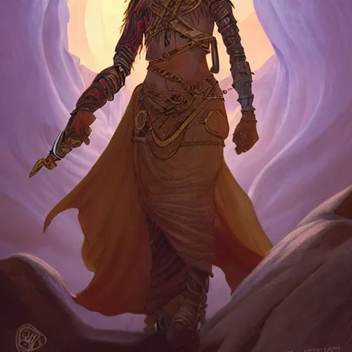 Prompt: Emeth the elven desert bandit. Arabian style. Epic portrait by james gurney and Alfonso mucha (lotr, witcher 3, dnd).