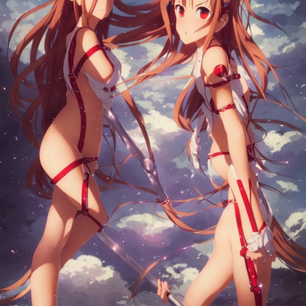 Image similar to beautifu photo of asuna from sao, asuna by a - 1 pictures, by greg rutkowski, gil elvgren, enoch bolles, glossy skin, pearlescent, anime, maxim magazine, very coherent