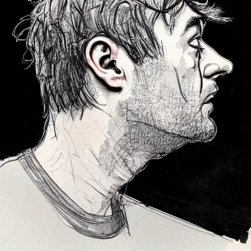 Image similar to a realistic yet scraggly portrait sketch of the side profile of a stern and sophisticated damon albarn, trending on artstation, intricate details, in the style of frank auerbach, in the style of sergio aragones, in the style of martin ansin, in the style of david aja, in the style of mattias adolfsson
