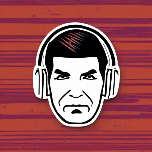 Image similar to a Star-Trek-Captain-Spock, svg sticker, vector art, wearing headphones, jamming to music