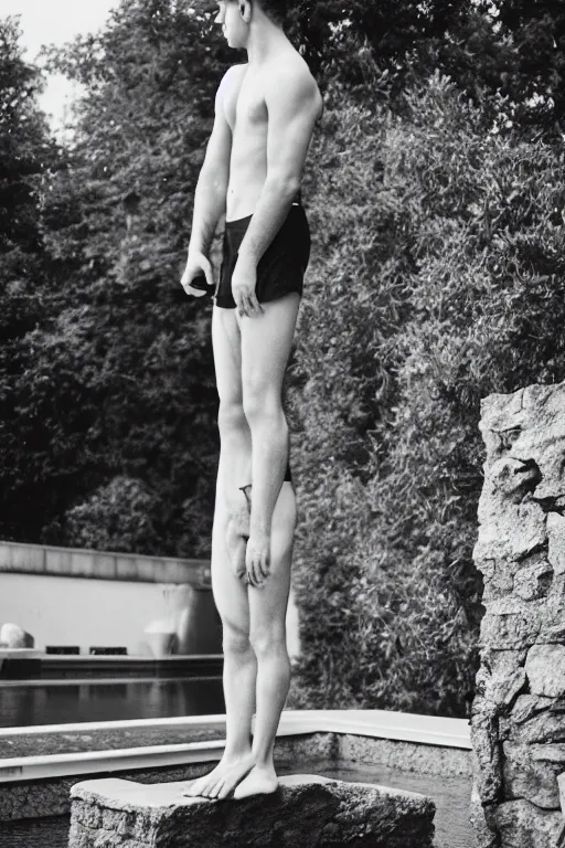 Prompt: gavin casalegno standing on the diving board, 3 5 mm, highly detailed, cinematic lighting