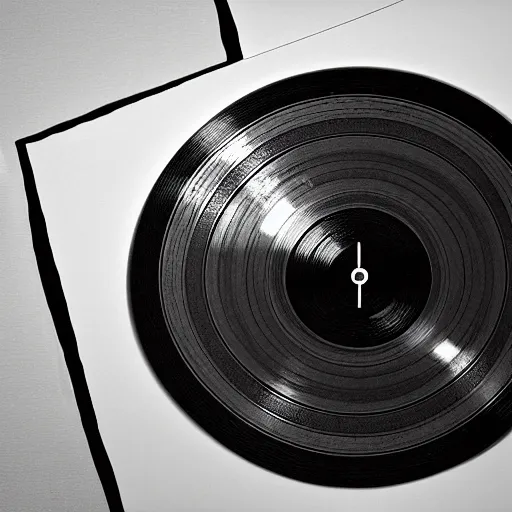 Image similar to an ortographic view photograph of a black framed vinyl record