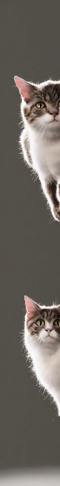 Image similar to a long long long vertical cat, photorealistic photography, volumetric light, macro