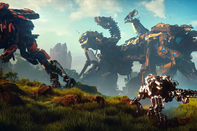 Image similar to watcher machine mecha animal beast robot of horizon forbidden west horizon zero dawn bioluminiscence global illumination ray tracing hdr fanart arstation by sung choi and eric pfeiffer and gabriel garza and casper konefal