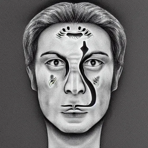 Image similar to medical drawing of a man with an optical illusion on his face