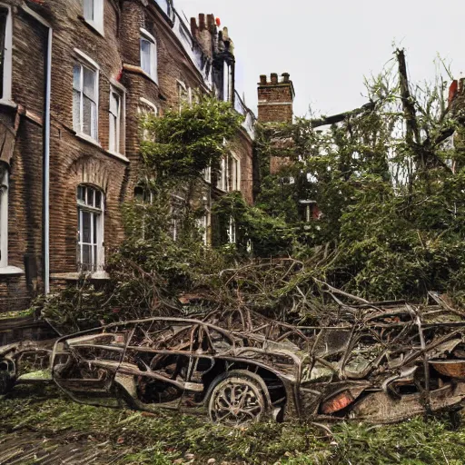 Prompt: photo of overgrown london in ruins