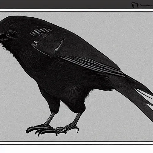 Image similar to industrial drawing of a crow made of engrenage