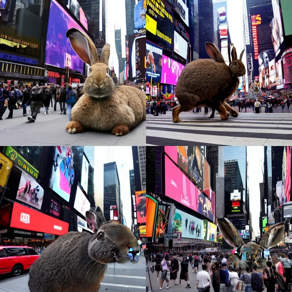 Prompt: A massive giant Rabbit loose in Times Square New York(REUTERS)