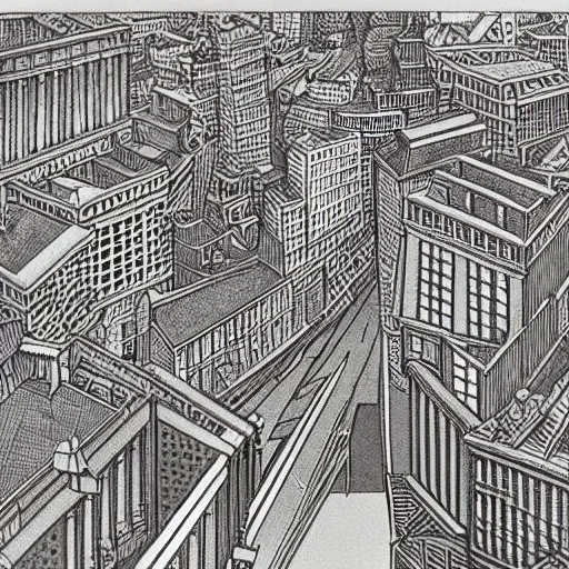 Prompt: detailed cityscape by M.C. Escher