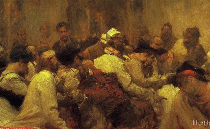 Prompt: high quality high detail painting by ilya repin, gangasters meeting in a dark room, hd