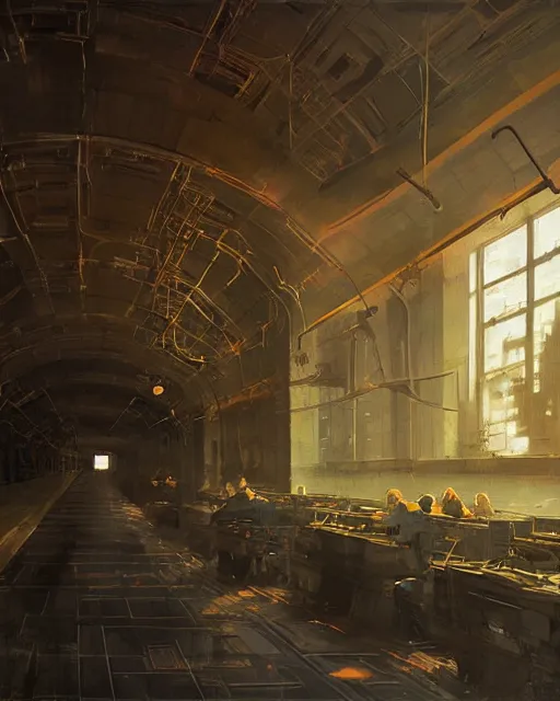 Image similar to a highly detailed epic cinematic concept art CG render digital painting artwork: Soviet power plant. By Greg Rutkowski, in the style of Francis Bacon and Syd Mead and Norman Rockwell and Beksinski, open ceiling, highly detailed, painted by Francis Bacon and Edward Hopper, painted by James Gilleard, surrealism, airbrush, Ilya Kuvshinov, WLOP, Stanley Artgerm, very coherent, triadic color scheme, art by Takato Yamamoto and James Jean