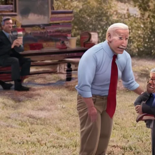 Prompt: a still from movie up crossover with the liar joe biden