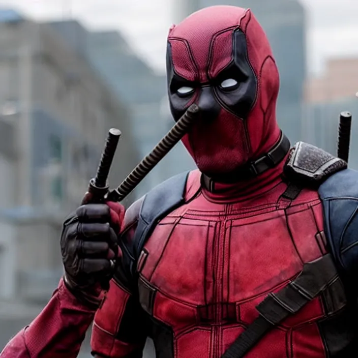 Prompt: film still of Idris Elba as Deadpool in new Marvel film, photorealistic 4k