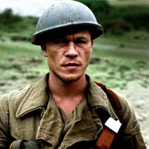 Prompt: Heath Ledger starring in saving private Ryan