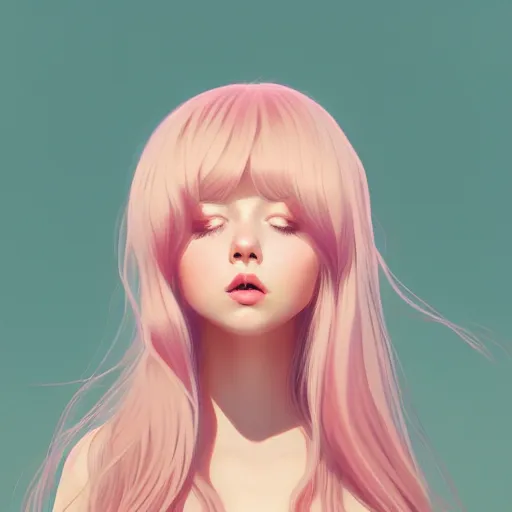 Image similar to young female in summer dress art, pastel light pink long hair, muted colors, matte print, pastel colors, ornate, digital art, digital painting, fan art, elegant, artstation, head is centered, by Ilya Kuvshinov