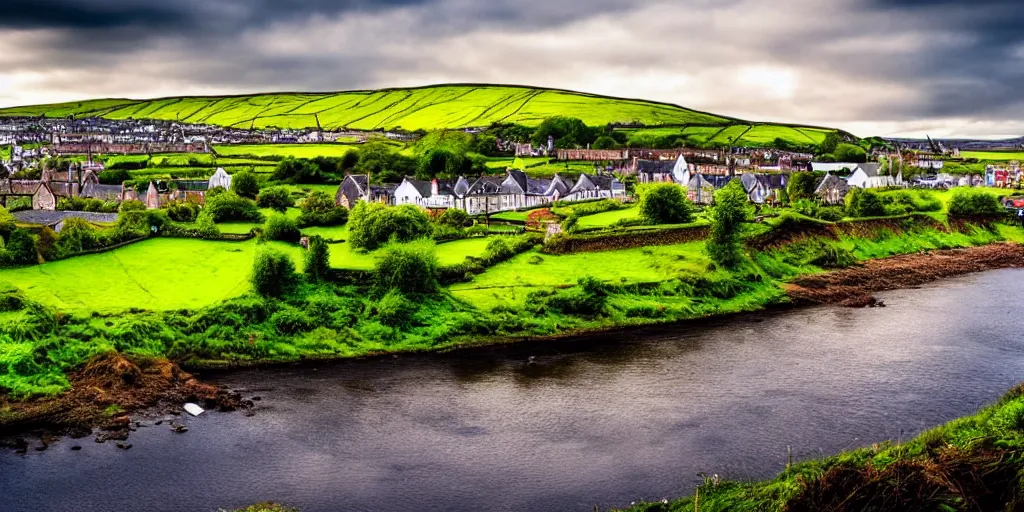 Prompt: beautiful photograph of northern irish town, outside, nature light, vibrant, summer