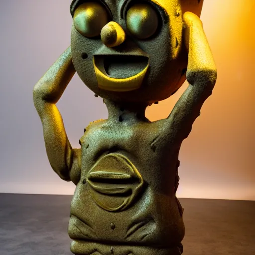 Image similar to a bronze statue of Spongebob Squarepants, studio lighting