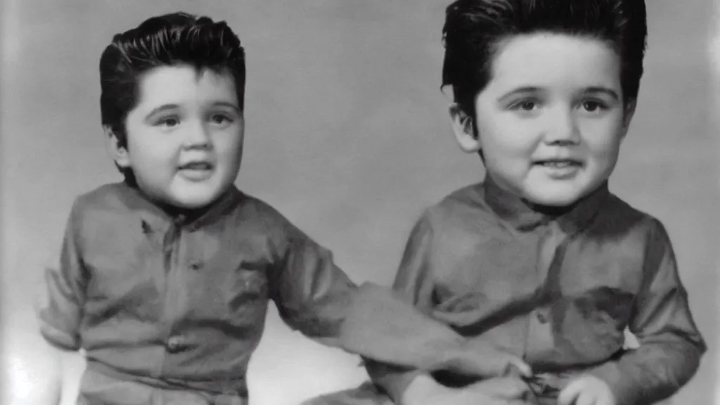 Prompt: a grayscal photo of elvis as a child.