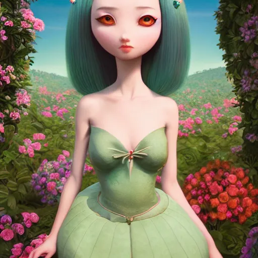 Prompt: feminine goddess, elegant, character design by Mark Ryden and Pixar and Hayao Miyazaki, unreal 5, DAZ, hyperrealistic, octane render, cosplay, RPG portrait, dynamic lighting, intricate detail, summer vibrancy, cinematic