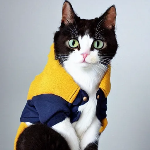 Image similar to cute cat wearing jacket