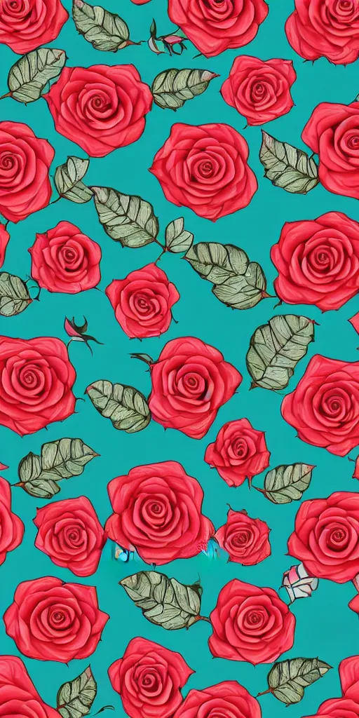 Image similar to seamless pattern of beautiful roses with leaves and throns, colourful, symmetrical, repeating 35mm photography