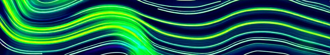 Image similar to abstract art representing signal waves trending up, glowing blue and green neon streaks interwinding on a deep black background