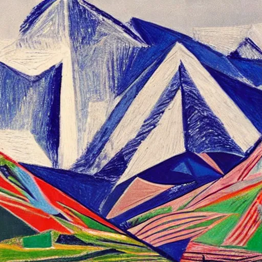 Prompt: mountains in the style of Picasso