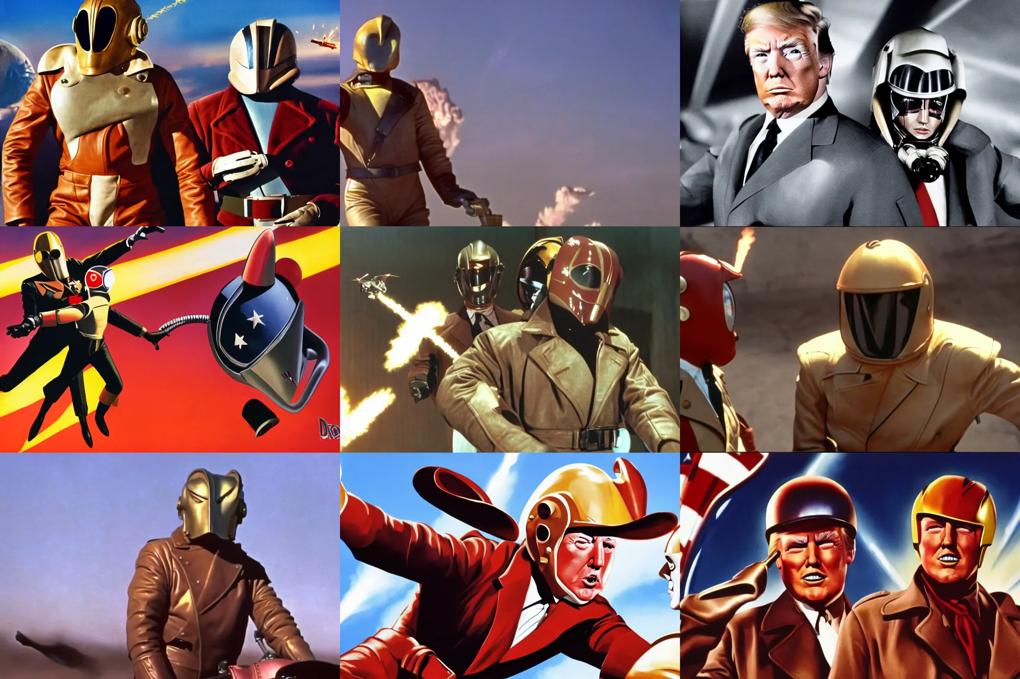 Prompt: the rocketeer played by donald trump, 4 k, scene, no helmet