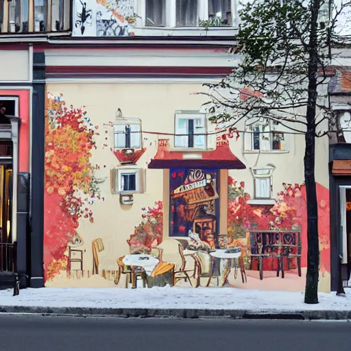 Prompt: artstation riga mural for cafe - w 1 0 2 4