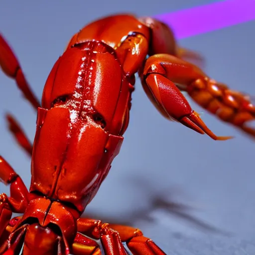 Prompt: red robo crayfish cut the gold medal's ribbon from human neck, 4 k, futuristic