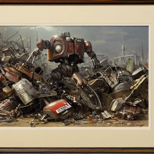 Image similar to Jean-Baptiste Monge and Alex Ross a artwork of a cluttered robot junkyard