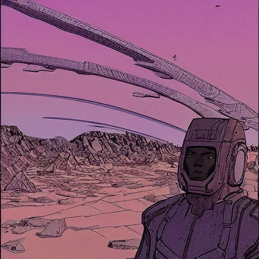 Image similar to a sci - fi desert, by moebius, as an european 8 0's comic