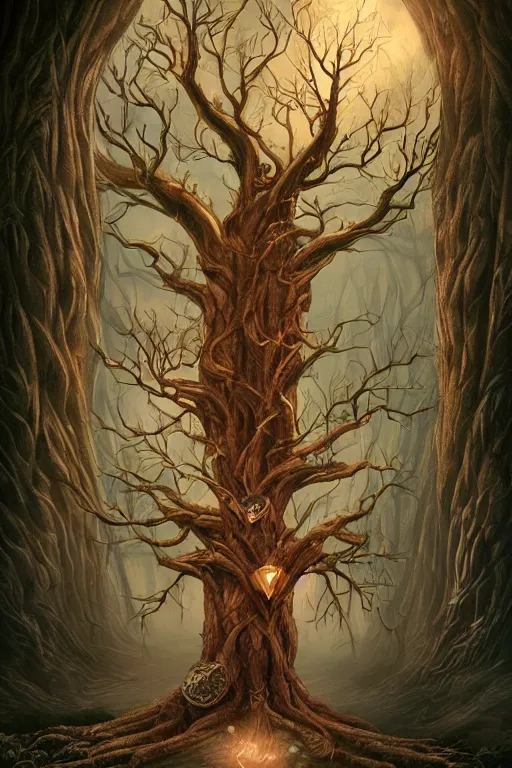 Image similar to A beautiful digital illustration painting of a detailed fantasy tree with a heart carved in the trunk by Blair Leighton and Charlie Bowater, 8k resolution trending on Artstation concept art digital illustration