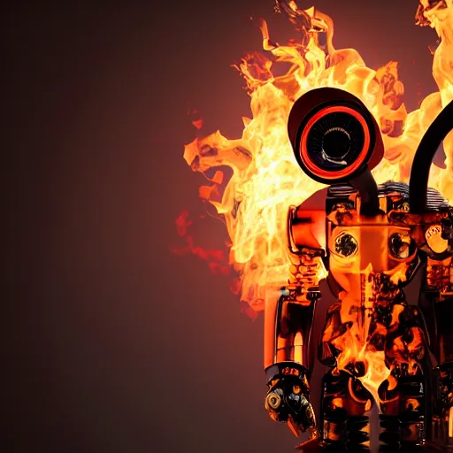 Prompt: An album cover, fire, mask, stethoscope, 3d render, ((robot)), (unreal engine), photograph, portrait, São Paulo