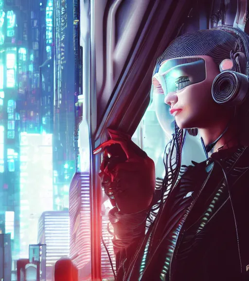 Image similar to a cyberpunk woman, hyperrealistic, cyber world, ambient lighting, concept art, hyper - detailed, smooth, octane, ray tracing, cinematic, high quality