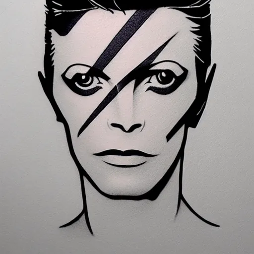 Image similar to tattoo design, stencil, portrait of david bowie, symmetrical face