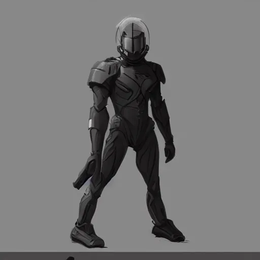 Image similar to concept art, stylized silhouette, super exaggerated proportions, concept design, sketch, male, science fiction suit, helmet, by ryan gitter
