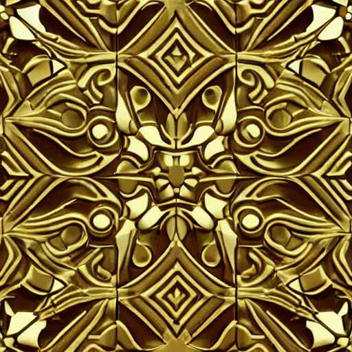 Image similar to 3d render of an abstract medieval pattern gold tile, symetrical