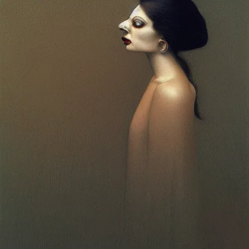 Image similar to goth woman with pearl earrings painting by Zdzisław Beksiński