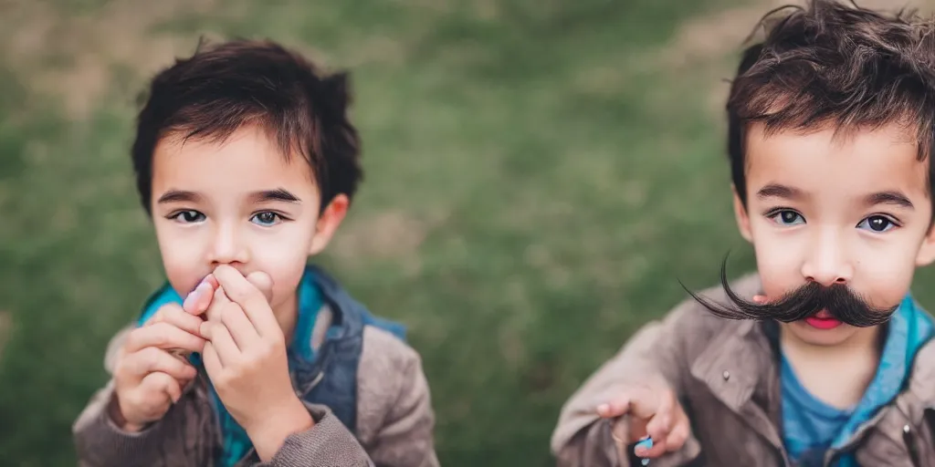 Image similar to little kid with long beautiful mustache, 5 0 mm