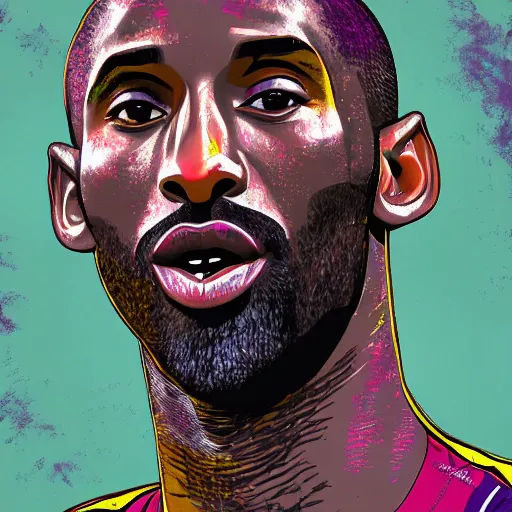 Prompt: kobe bryant, contemporary collage, highly detailed, digital painting, 4 k, hdr, punk, fashion, smooth, sharp focus, art by nick knight, sandra chevrier and john hoyland