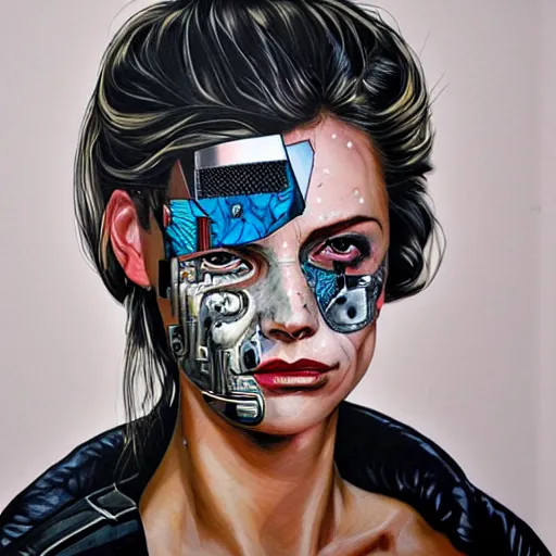 Prompt: portrait of a cyborg woman by Sandra Chevrier