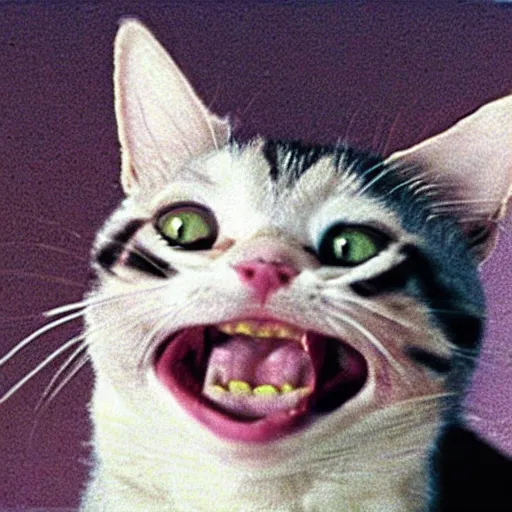 Prompt: screaming cat wide open mouth reaction image, movie still