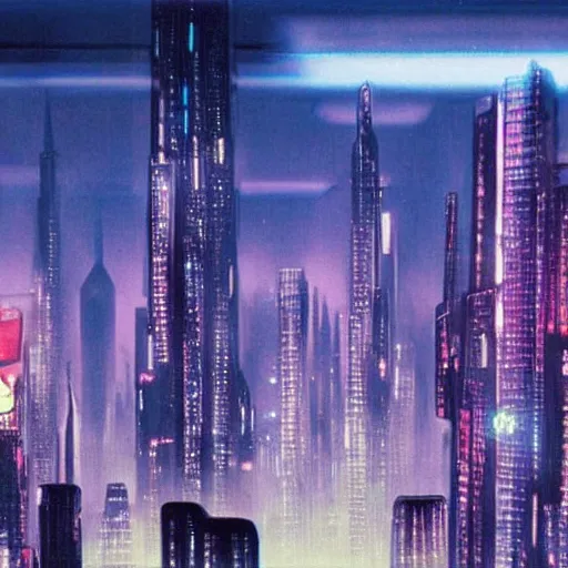 Prompt: Exciting bustling Futuristic Sci-fi Alien metropolis midnight neon city skyscrapers landscape (The Fifth Element 1997)