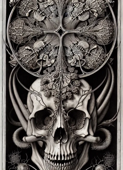 Image similar to art forms of nature by ernst haeckel, memento mori by arthur rackham, ornate antique porcelain beautiful skull mask, ultrasharp, photorealistic, hyperdetailed, octane render, polished, art nouveau, neo - gothic, gothic, intricate ornamental organic filigree, art nouveau botanicals, art forms of nature by ernst haeckel, horizontal symmetry, symbolist, visionary