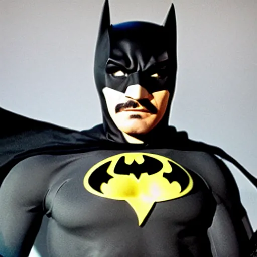 Prompt: Burt Reynolds as Batman, hyperrealistic, cinematic still