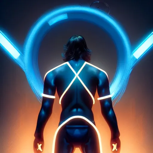 Image similar to tron legacy jesus laughing, diffuse lighting, hyper realistic, concept art, intricate, hyper detailed, smooth, sharp focus, illustration, trending on artstation, art by greg rutkowski and james gurney and alphonse mucha